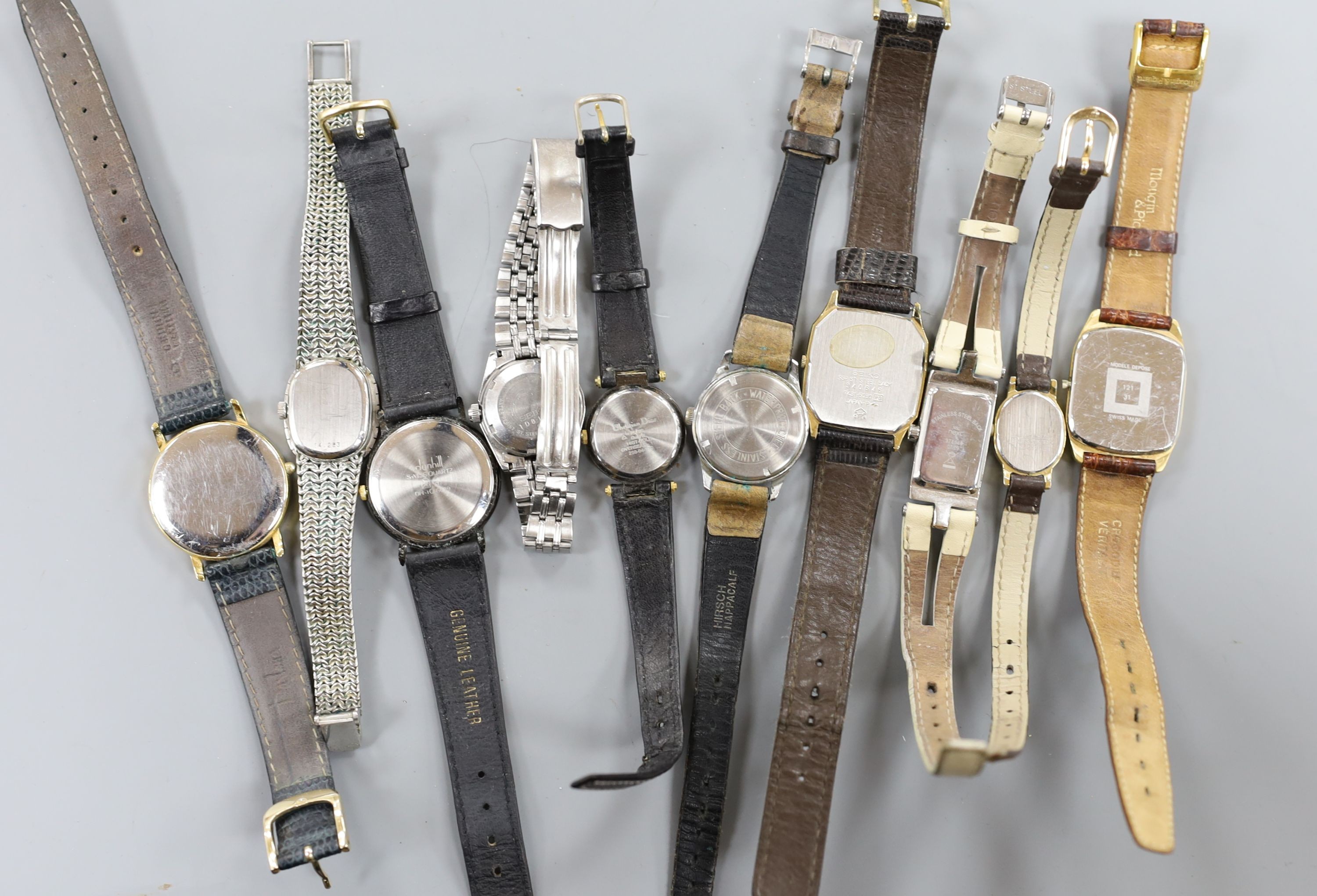 A Dunhill Swiss quartz wrist watch and nine other assorted lady's and gentleman's modern wrist watches including Seiko.